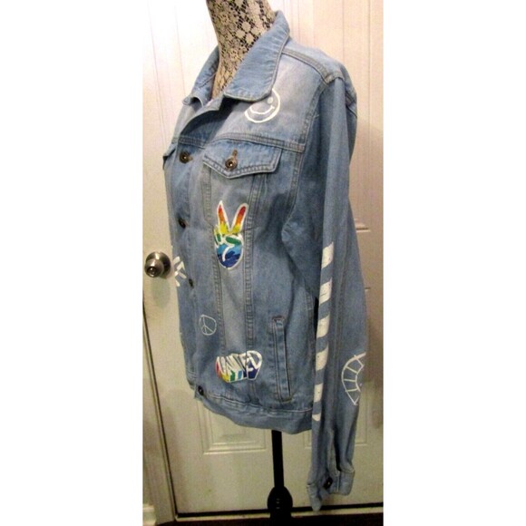 Brooklyn Cloth Pride Doodle Jean Jacket Blue Denim Peace Love United Size M - Picture 4 of 13